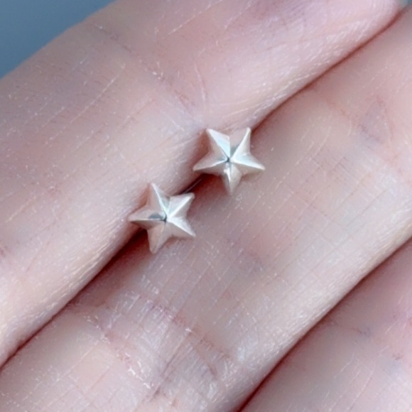 Sterling Silver Dainty Star Stud Earrings - Picture 8 of 10